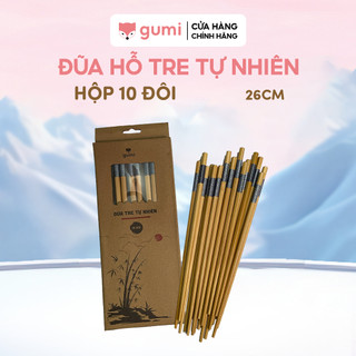  Hộp 10 đôi đũa gỗ tre tự nhiên viền xanh GUMI không sơn bóng không hoá chất 