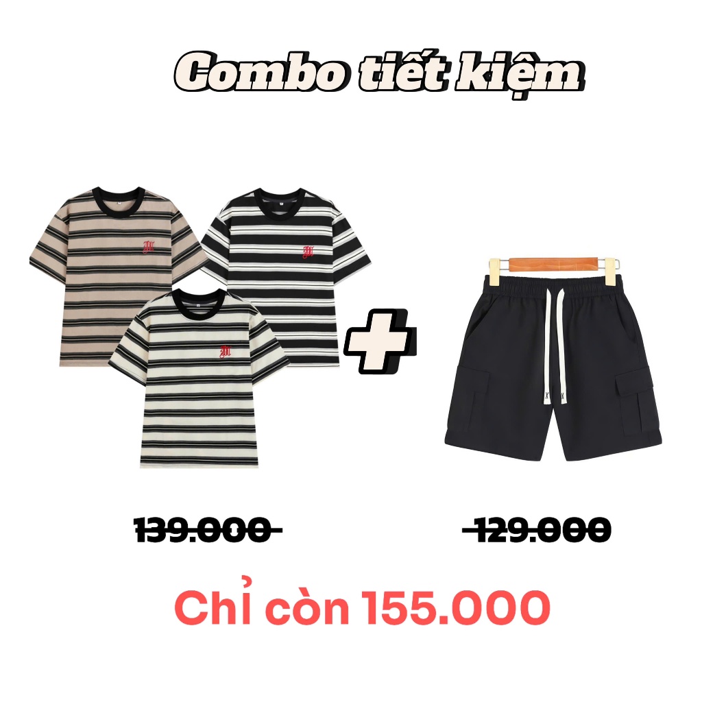 (COMBO ĐỘC QUYỀN) Set Bộ Áo Kẻ Ngang + Quần Short KaKi Hot Hè 2025 ATIGO.VN | BigBuy360 - bigbuy360.vn