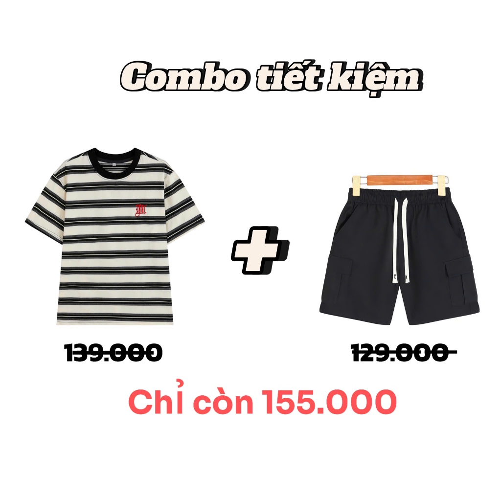 (COMBO ĐỘC QUYỀN) Set Bộ Áo Kẻ Ngang + Quần Short KaKi Hot Hè 2025 ATIGO.VN | BigBuy360 - bigbuy360.vn