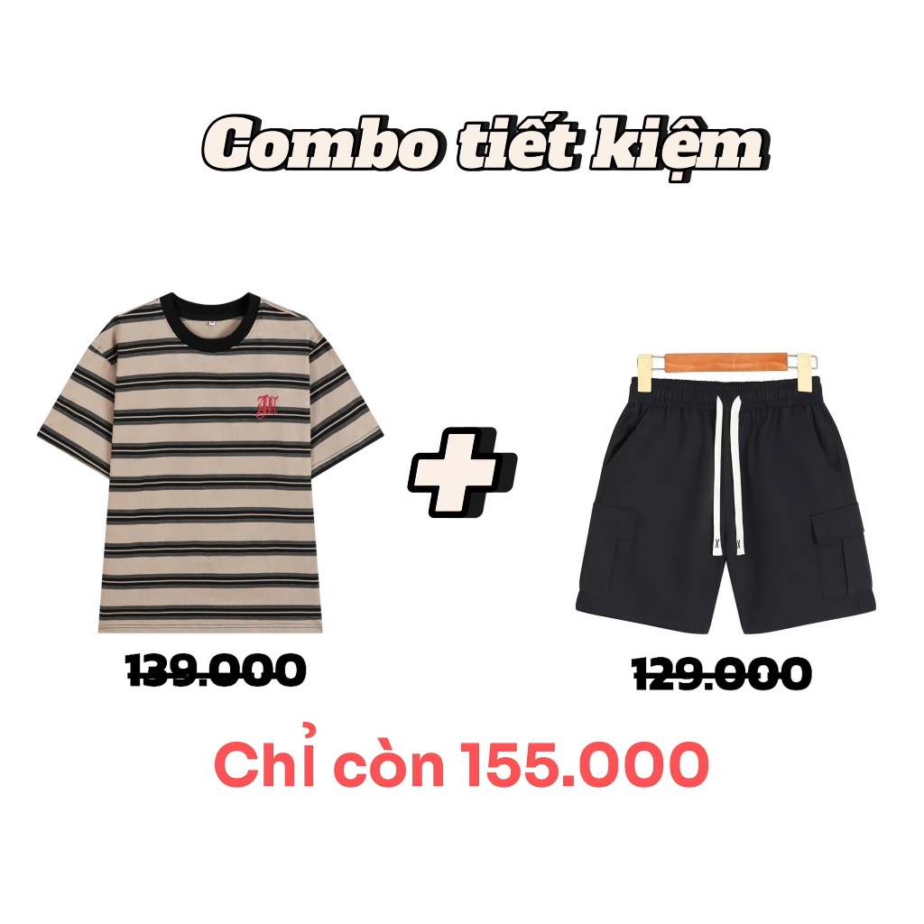 (COMBO ĐỘC QUYỀN) Set Bộ Áo Kẻ Ngang + Quần Short KaKi Hot Hè 2025 ATIGO.VN | BigBuy360 - bigbuy360.vn