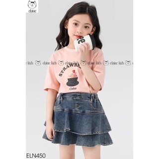  Set váy bé gái ELAINE gồm áo cotton hình Strawberri mix váy jeans 2 tầng kèm quần hàng cao cấp | ELN450 