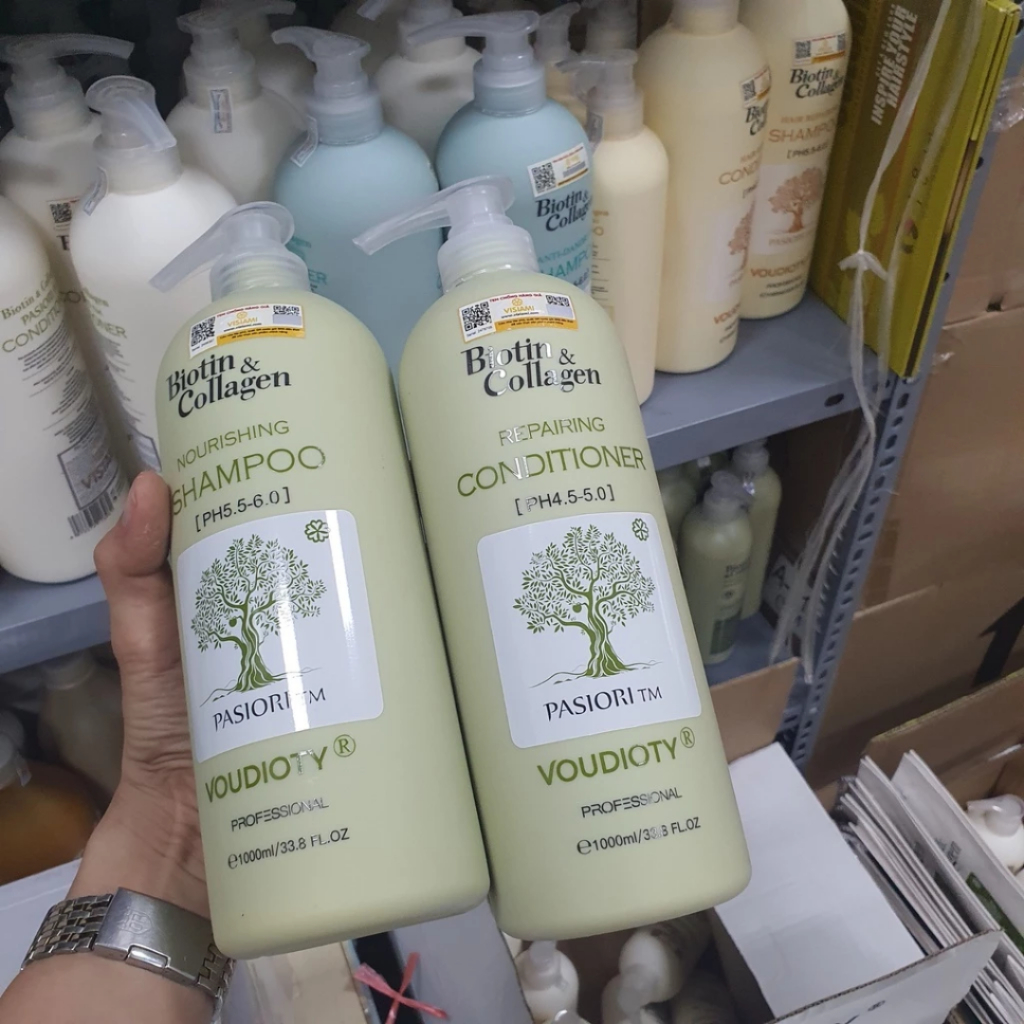(Màu xanh lá) Cặp Gội Xả BIOTIN COLLAGEN VOUDIOTY Giảm Rụng Tóc, Kiểm Soát Tóc Bết Dầu