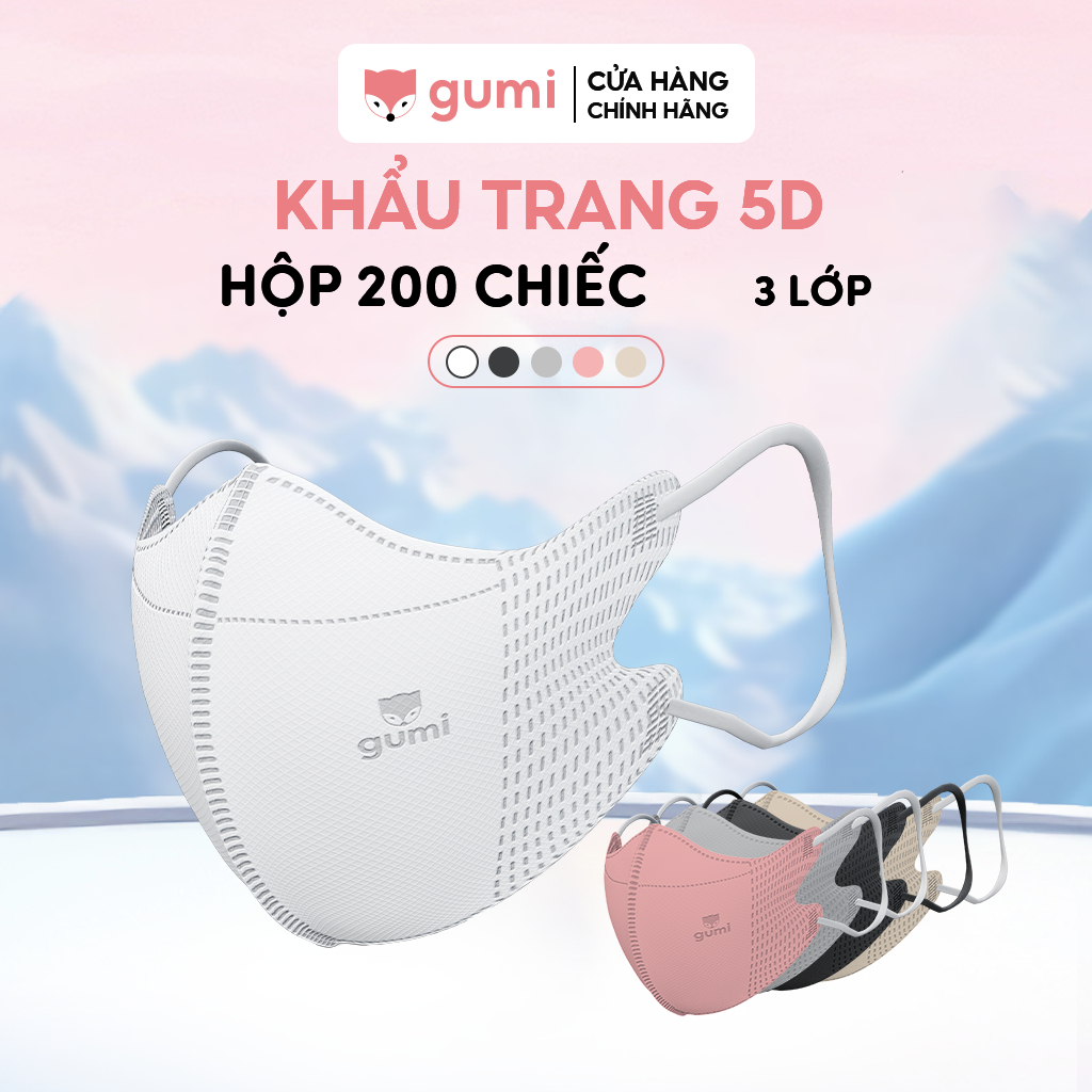 [200 CHIẾC] Khẩu trang 5D Gumi 3 lớp mask kháng khuẩn lọc bụi PM 2.5