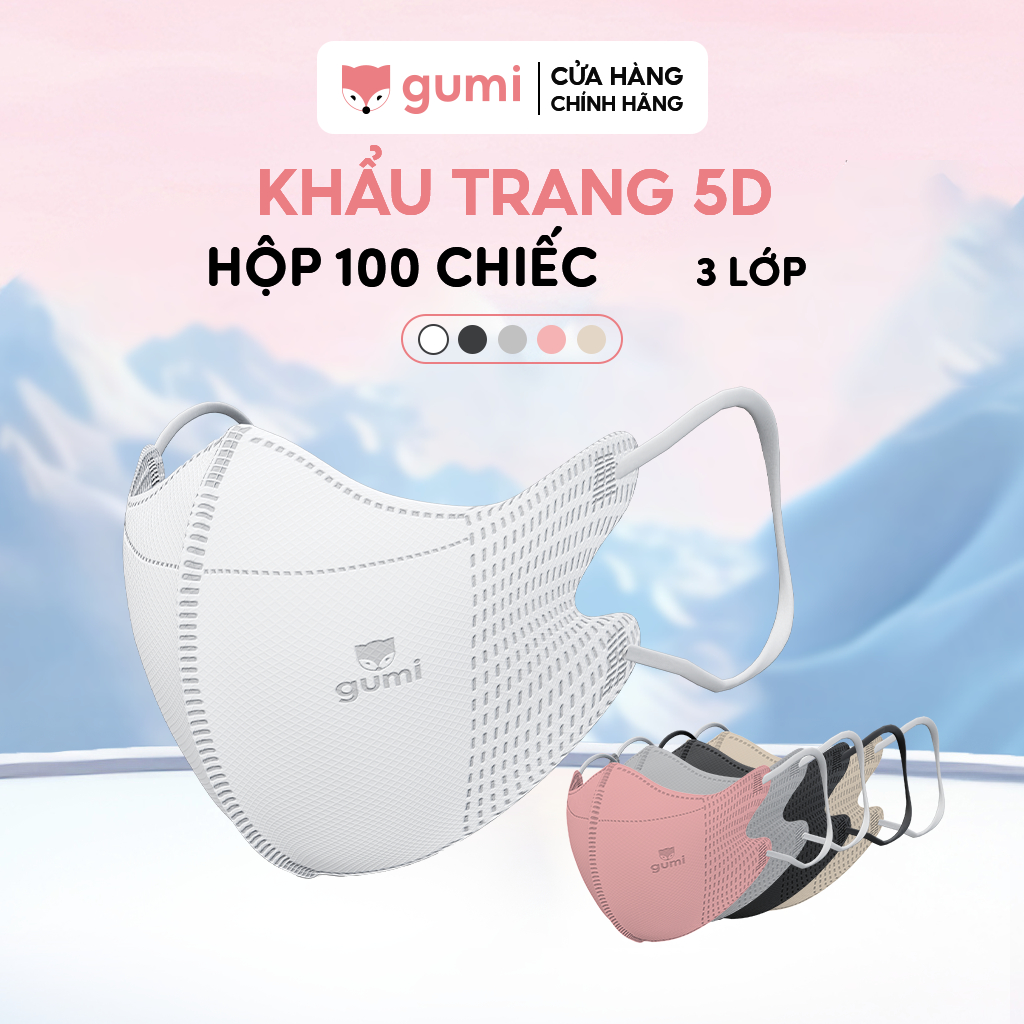 [100 CHIẾC] Khẩu trang y tế 5D Gumi 3 lớp mask kháng khuẩn lọc bụi PM 2.5