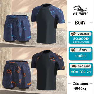 Đồ bơi nam cộc tay kèm quần bơi 2 lớp, set đi biển kiểu dáng thể thao SWIMY