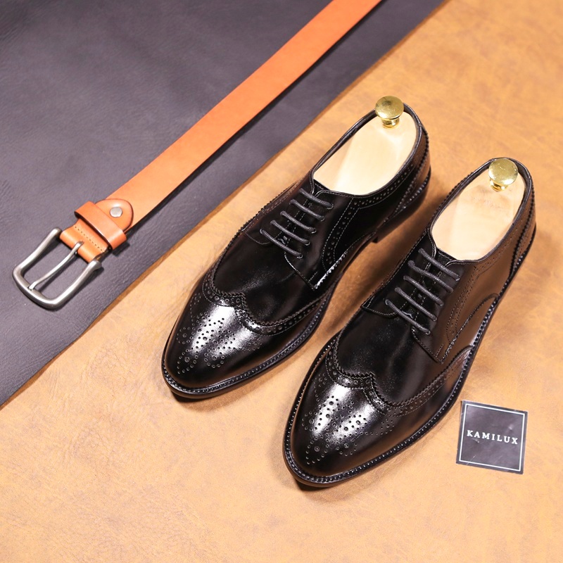 (DB12) Giày Tây Nam Công Sở Derby Wingtip Brougue KAMILUX Đế Phíp Da Bò Nhập Khẩu Lịch Lãm, Sang Trọng