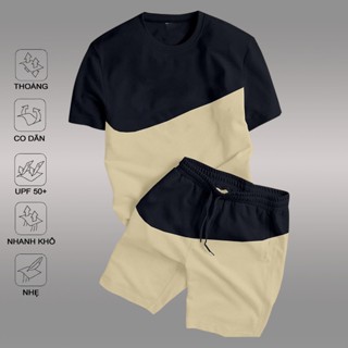 Đồ bộ thể thao nam NI.Kie cộc tay cổ tròn mặc mùa hè vãi co giãn thoảng mát, thấm hút tốt,bộ đi chơi
