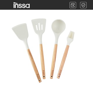 INSSA đồ dùng nhà bếp bằng Silicon tay cầm gỗ sồi chịu nhiệt cao chuyên dụng Vá đặc, Vá lỗ, Xẻng đặc CFLL002