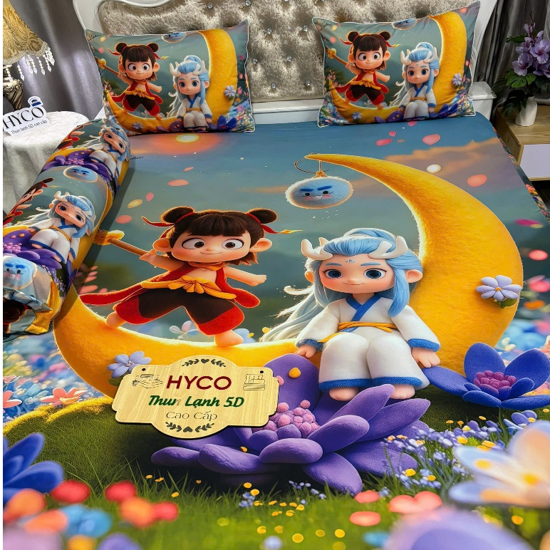 Mẫu Hoạt hình Na tra - Bộ ga gối thun lạnh HYCO 5D áo gối ôm khóa kéo