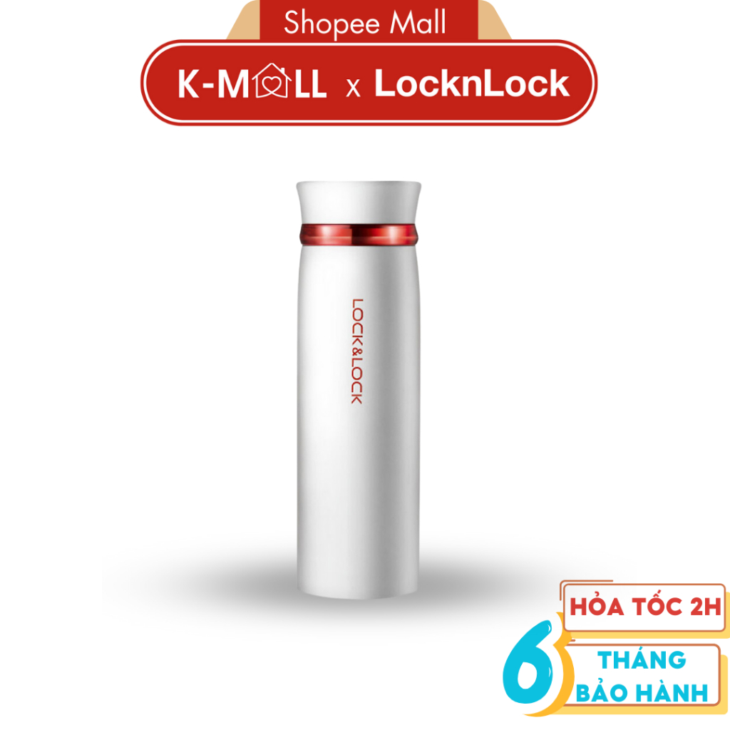 Bình giữ nhiệt LocknLock 450ml Feather Light LHC4131 trắng viền đỏ, có khay lưới lọc trà - K-MALL