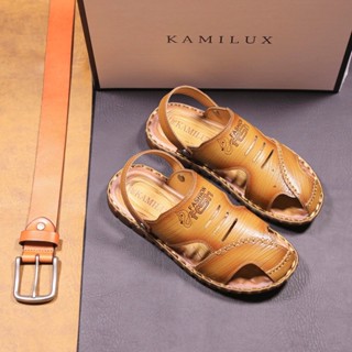 Dép Rọ Nam Da Bò Cao Cấp KAMILUX Đế Đúc Kếp Khâu Cạnh Cực Bền Có Hộp Làm Quà Tặng DR88