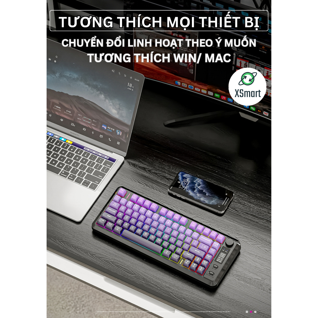 Bàn Phím Không Dây Bluetooth M75 LED RGB, Keycap PBT , Màn Hình LCD, Kết Nối Đa Năng, Pin Sạc, Gõ Êm | BigBuy360 - bigbuy360.vn