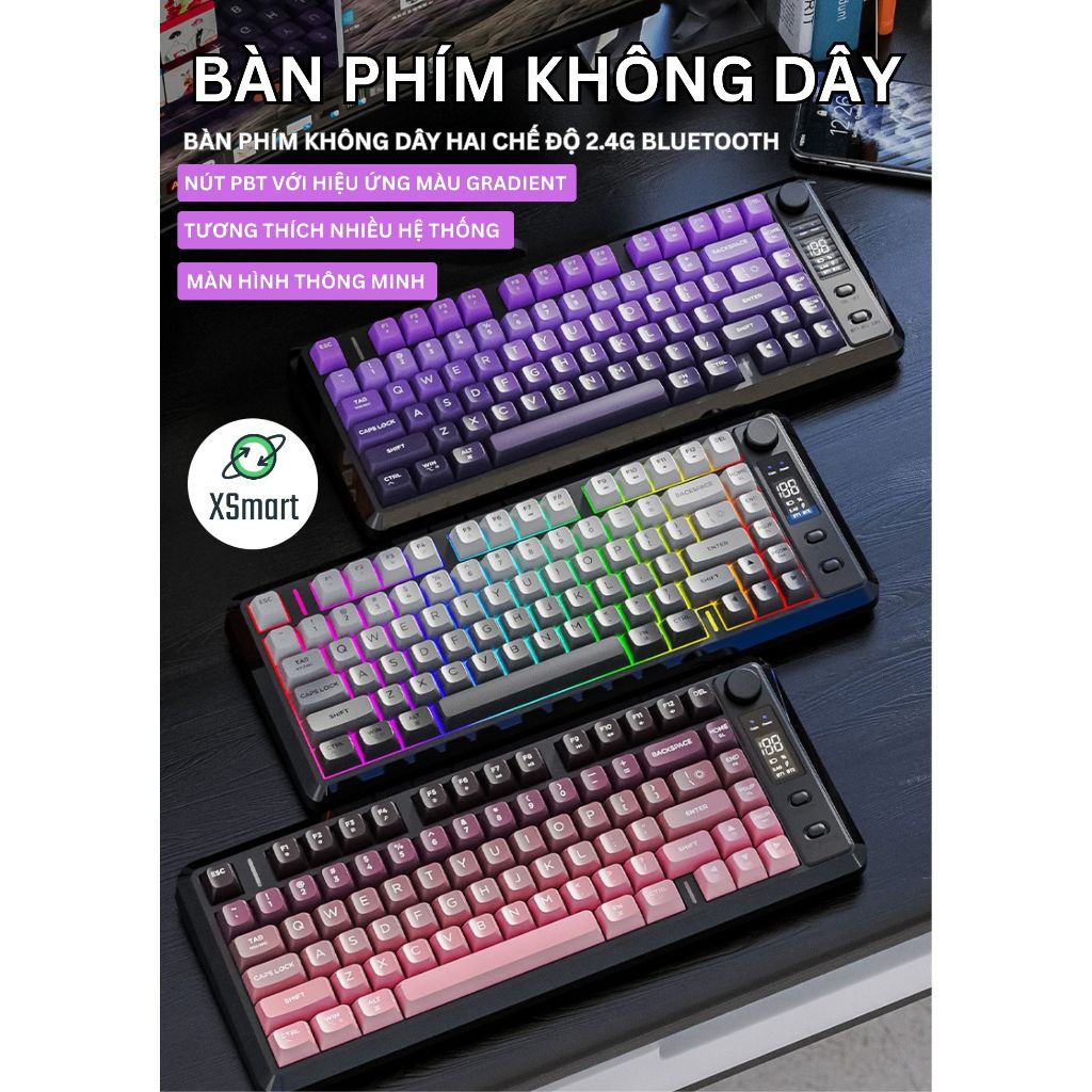 Bàn Phím Không Dây Bluetooth M75 LED RGB, Keycap PBT , Màn Hình LCD, Kết Nối Đa Năng, Pin Sạc, Gõ Êm | BigBuy360 - bigbuy360.vn