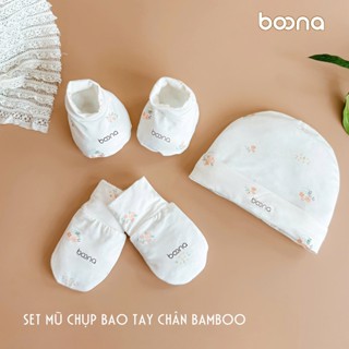 Set bao tay, bao chân kèm mũ tròn Boona cho bé sơ sinh chất liệu bambo co giãn tốt, giữ ấm cho bé