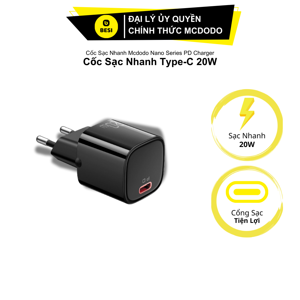 Củ Sạc Mcdodo Nano 20W PD Type-C | Kích Thước Siêu Mini, An Toàn, Chính Hãng