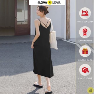 Váy Đầm Suông Maxi 2 Dây Lụa 4LOVA Thiết Kế Dây Đan Lưng Dáng Dài Chất Lụa Satin Nhung Cao Cấp - Váy Orchid