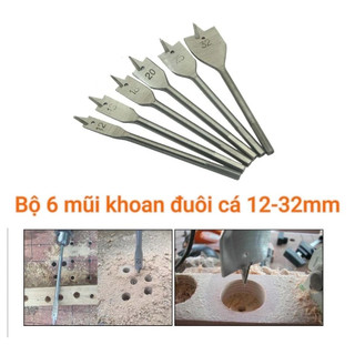 Mũi khoan khoét gỗ, Bộ 6 mũi khoan khoét lỗ gỗ hình đuôi cá chuyên dụng cho gỗ và nhựa