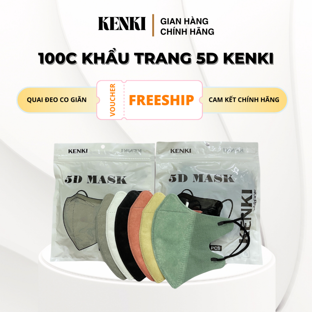 Sét 100 cái Khẩu Trang 5D KENKI - Thái Lan đủ màu.