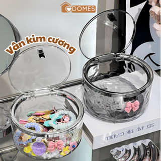  Hộp đựng đồ trong suốt vân kim cương DOMES có nắp bấm Hộp đựng kẹp tóc đựng phụ kiện đa năng 
