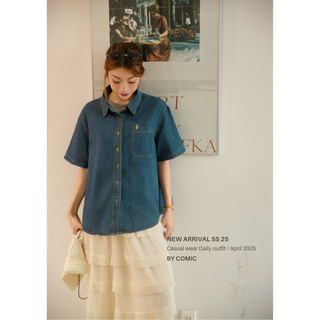 áo denim croptop thêu ngực COMIC