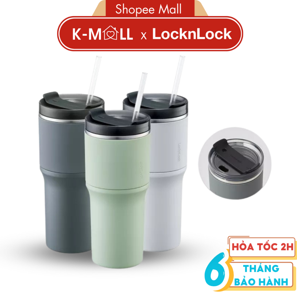 Ly giữ nhiệt LocknLock Metro Drive 650ml LHC4277S thép không rỉ 304 , kèm ống hút và cọ rửa - K-MALL