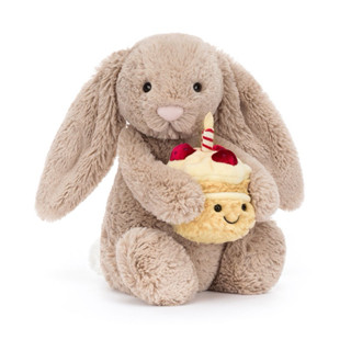   100% Authentic  Thỏ bông Jellycat ôm bánh sinh nhật Beige Bunny Birthday chính hãng 