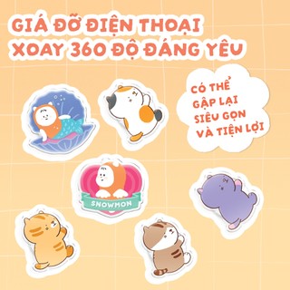 Giá đỡ điện thoại xoay 360 độ SNOW MON hình nàng tiên cá, thần tình yêu, mèo con đáng yêu