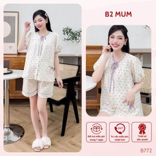 Bộ Sooc Đũi Nơ Tím Cho Mẹ Bầu. Chất đũi siêu nhẹ, mềm, thấm hút mồ hôi B772 B2 MUM