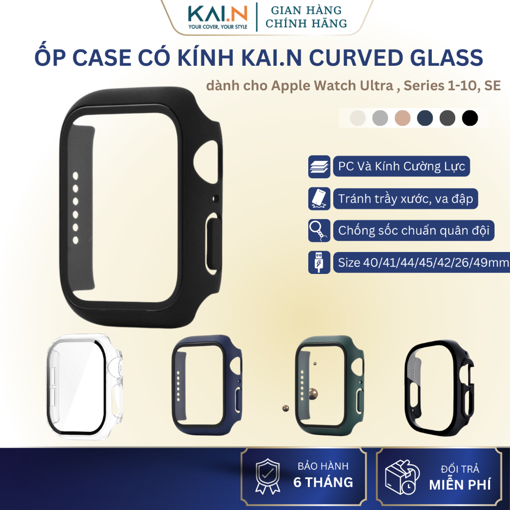 Ốp Case Bảo Vệ Có Kính Dành Cho đồng hồ Apple Watch Series 4,5,6,7,8,9,SE,10/ Ultra/ Ultra 2 Kai.N C