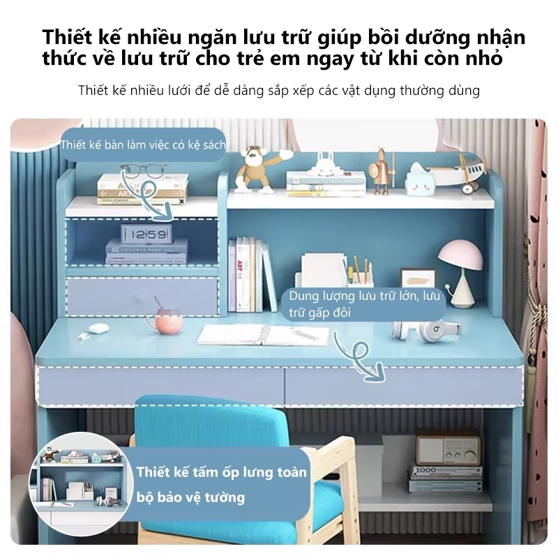 Bmzar Bàn Học Trẻ Em Bàn Học Màu Xanh Hồng Có Ngăn Kéo Bàn Viết Học Sinh Chống Gù Chống Cận | BigBuy360 - bigbuy360.vn