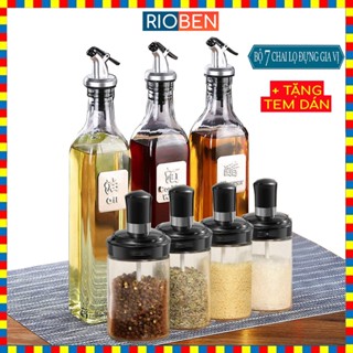 Bộ 7 chai lọ đựng gia vị thủy tinh RIOBEN, tiện dụng cho nhà bếp