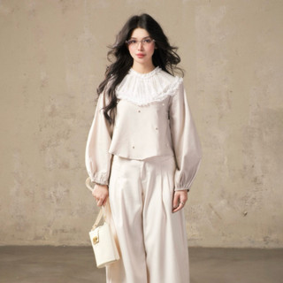 Naomi long sleeve top | Áo tay dài linen đính trai form babydoll | Mania Cutie