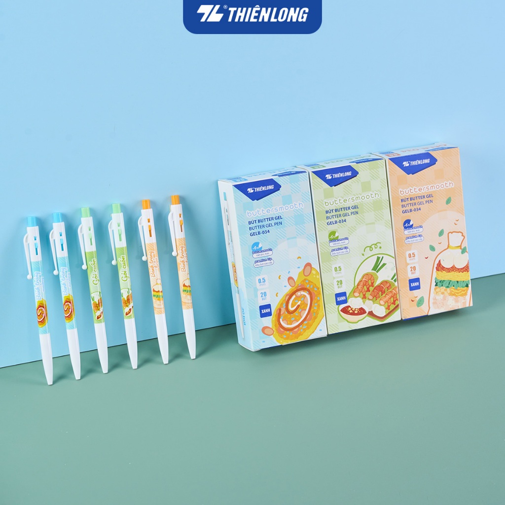 Combo 5/10/20 Bút gel B - Buttersmooth Gel Thiên Long GELB-034 - Premium Tip viết êm, trơn - Mực Xanh