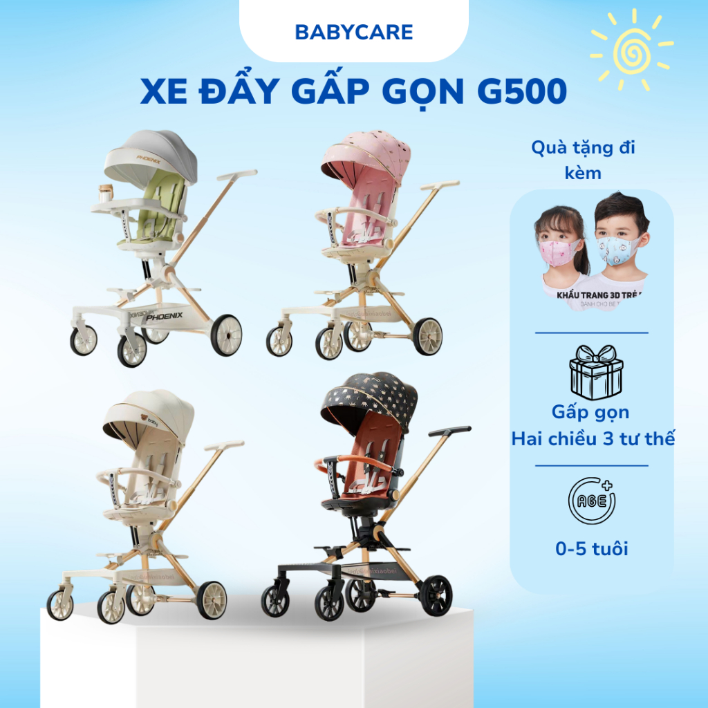 (HỎA TỐC HCM) Xe đẩy cho bé sơ sinh G500-1 đủ màu có kèm bàn ăn dặm mẫu mới nhất 2024 (full hộp đã l