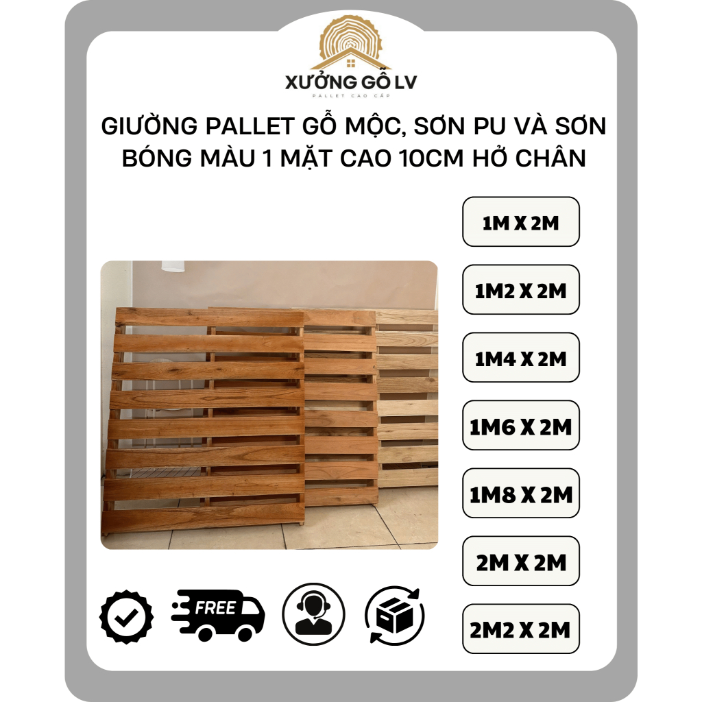 Giường Ngủ Pallet Gỗ Tự Nhiên Cao Cấp, Gỗ Mới, Cao 10cm, Pallet Gấp Gọn Hở Chân, Hàng Giống Video