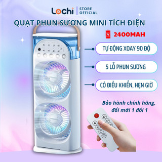  Quạt phun sương mini tích điện 5 lỗ phun sương điều khiển từ xa sạc usb có đèn led bảo hành 1 đổi 1 
