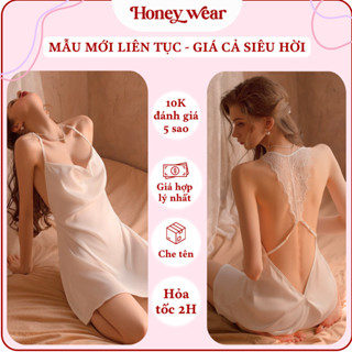 [MẪU VÁY NGỦ MỚI - CÓ ẢNH THẬT SP] Váy Ngủ Lụa Satin Cao Cấp Phối Ren Hở Lưng Cách Điệu Sexy Quyến Rũ Honey Wear A82