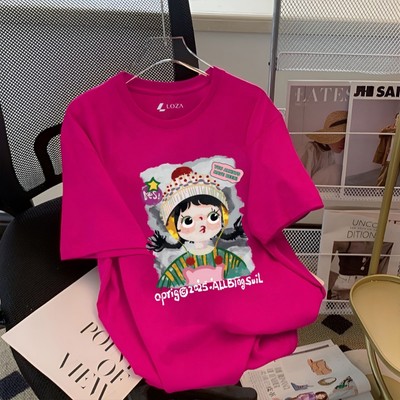 Áo phông nữ dáng rộng NA03 in hình bé gái hot trend 2026 chất thun cotton Loza RT8262