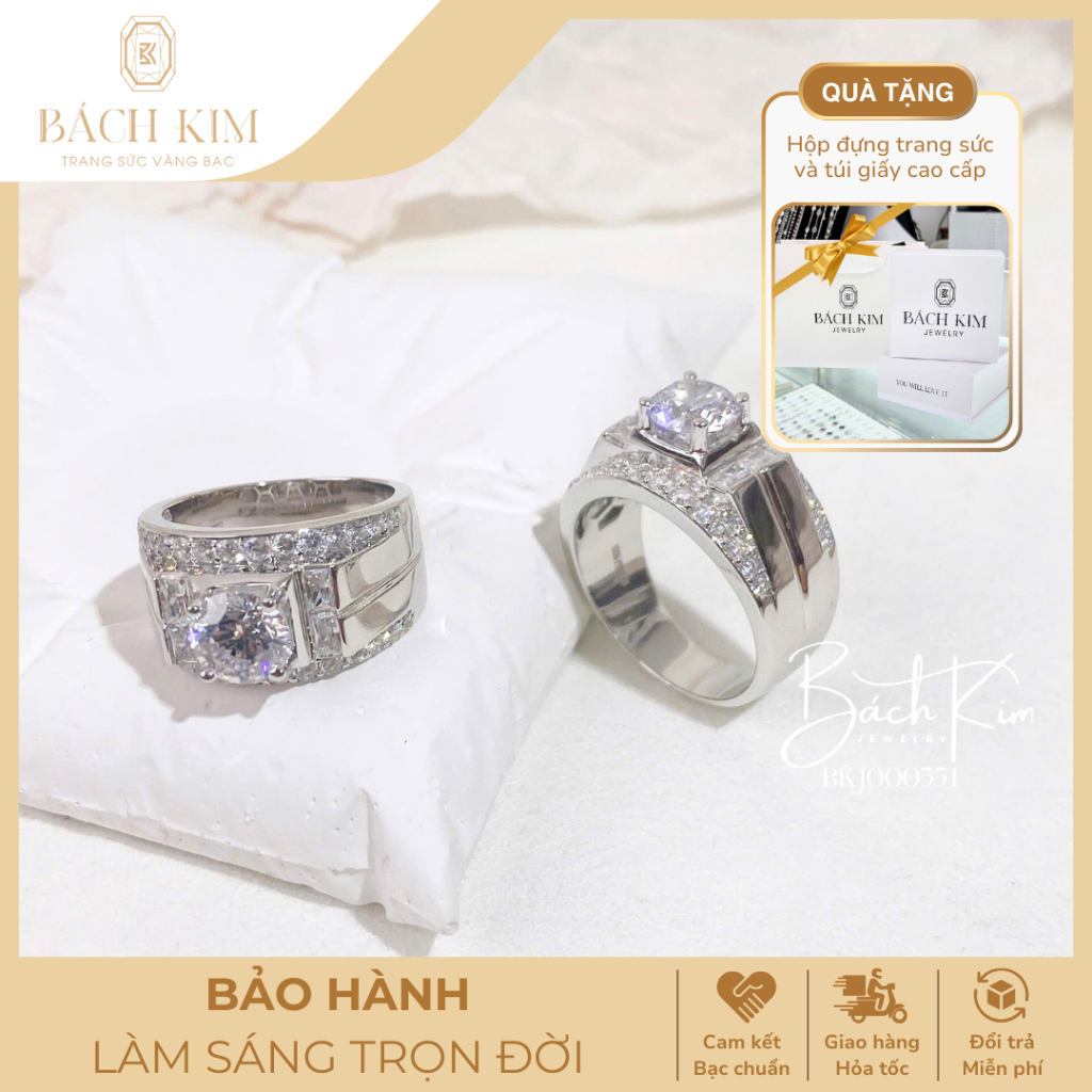 Nhẫn bạc đính đá dành cho nam, bạc ý S925 xi bạch kim cao cấp sang trọng | Bách Kim Jewelry