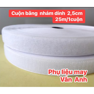 [1cặp]BĂNG GAI NHÁM DÍNH màu trắng và đen gồm 1 mặt lông và 1 mặt gai dài 25m—phụ liệu may