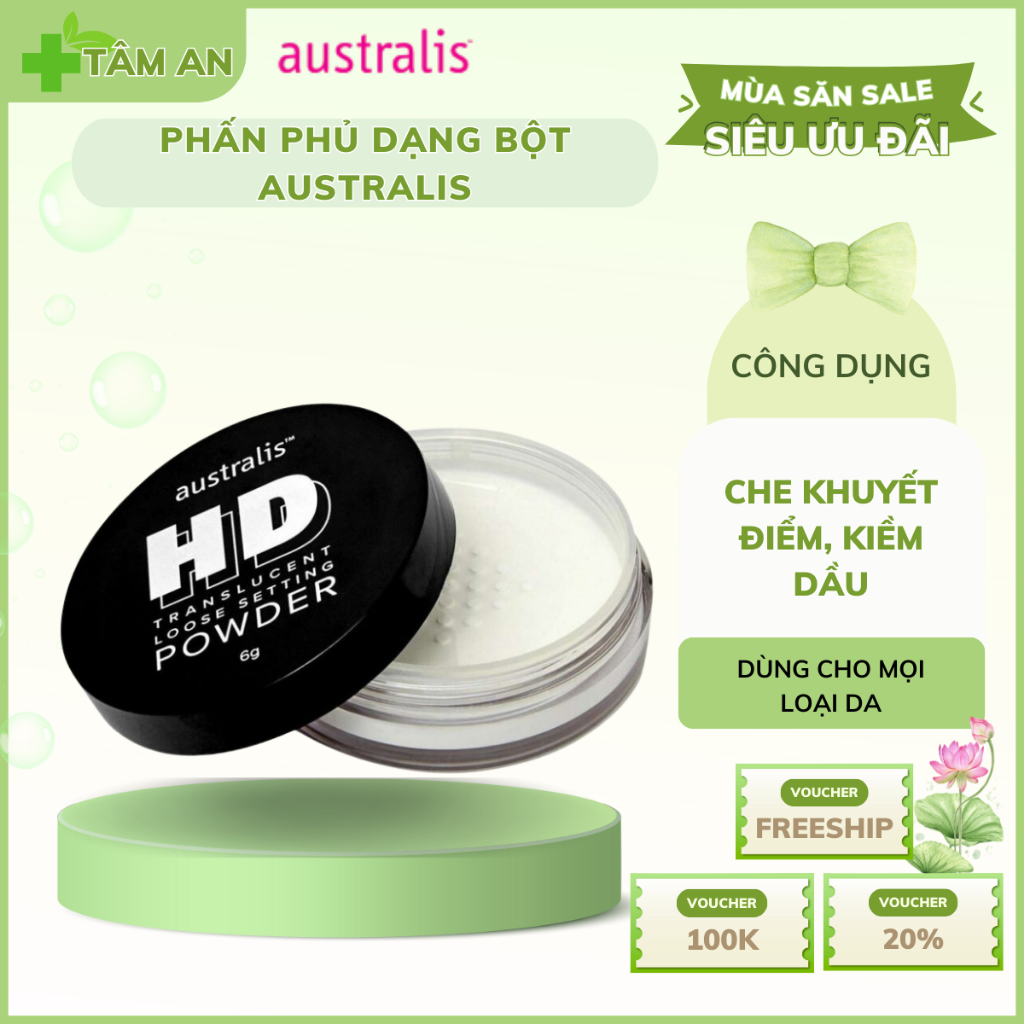Phấn Phủ Australis Dạng Bột Mỏng Mịn, Kiềm Dầu 6g HD Translucent Loose Setting Powder