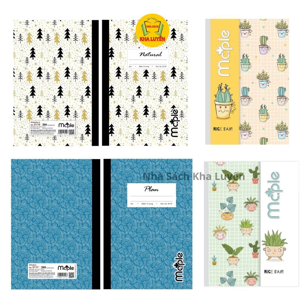 Vở Kẻ Ngang May Gáy A4 Maple 3111, 3117, 3119- Sổ Ghi Chép, Giáo Án Định Lượng 60Gsm