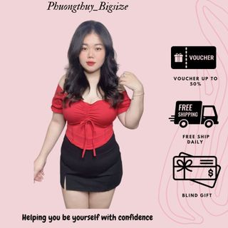 Áo trễ vai rút dây giữa ngực nữ chất thun gân tâm co giãn bigsize - A15