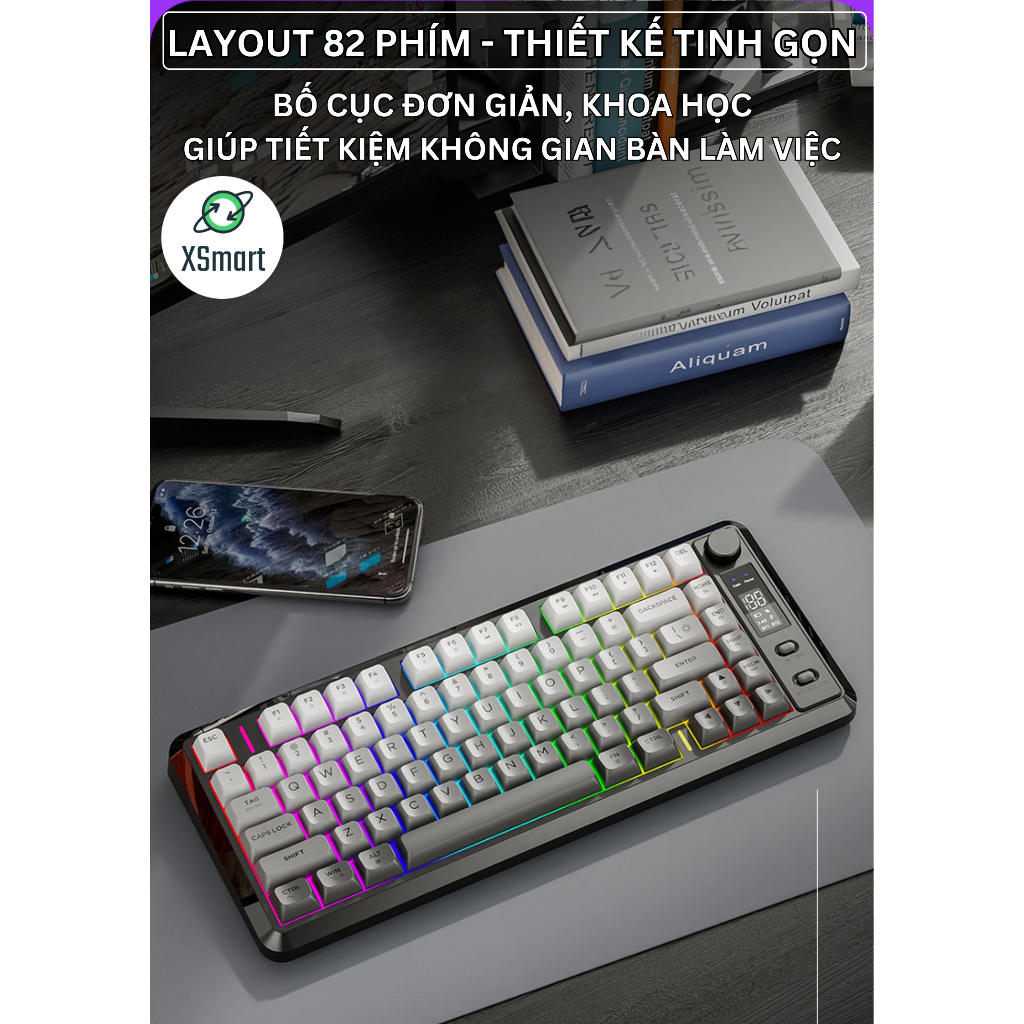 Bộ Bàn Phím Và Chuột Không Dây Bluetooth M75 LED Có Màn Hình, Pin Sạc, Keycap PBT Cho Pc Laptop ĐT | BigBuy360 - bigbuy360.vn