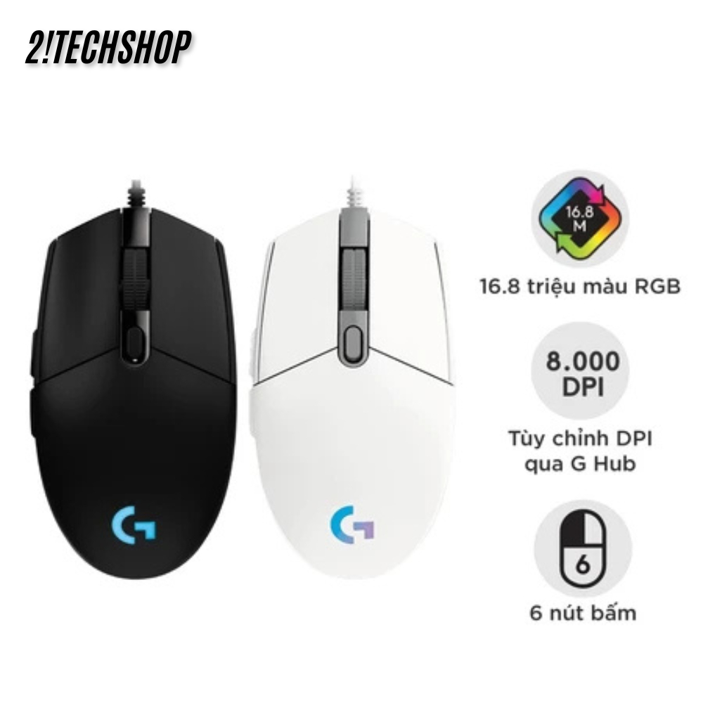 Chuột Có Dây Gaming Logitech G102 ĐEN+TRẮNG(OEM)– Led RGB 8000DPI, Thiết Kế Ergonomic, BH 12T