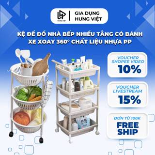 Kệ bếp đa năng xoay 360 độ ,Kệ đựng đồ đa năng inox 4 tầng vuông có bánh xe di chuyển giá đựng gia vị rau củ nhà bếp 
