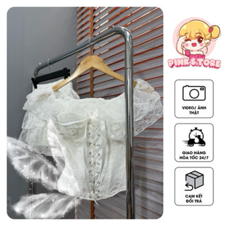 SET ÁO CORSET TRỄ VAI ĐAN DÂY RÚT EO PHỐI CHÂN VÁY REN TIỂU THƯ (có gọng) by PINKS.tore