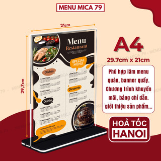 Menu mica đủ màu đủ kích thước, kệ menu để bàn kiểu dọc đế lùa
