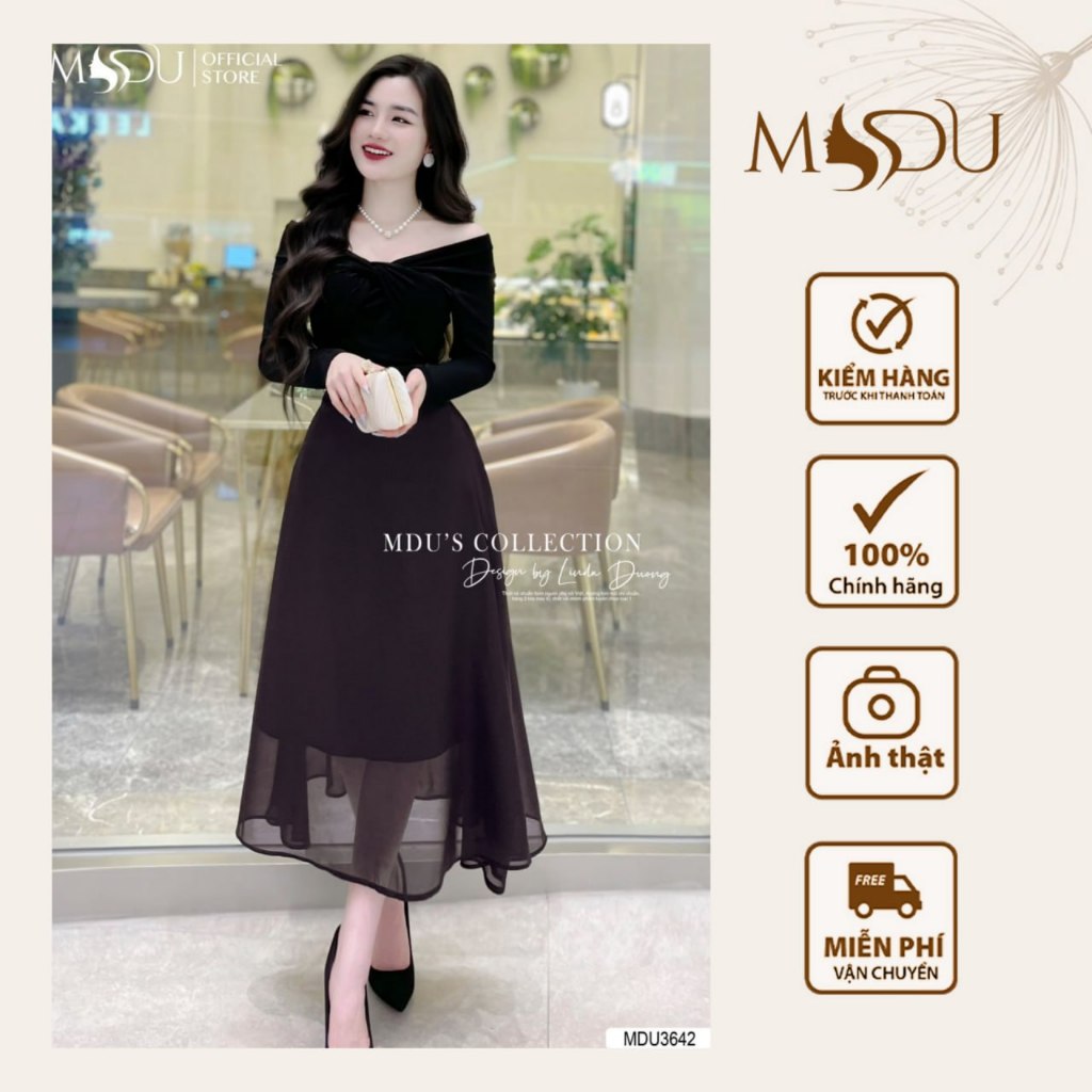 Váy Tiểu Thư MDU3642 Phần Trên Nhũ Co Giãn Phối Chân Váy Tơ Mềm Mịn Từ MDU K45-D2-3