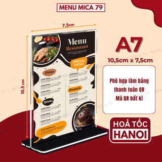 Menu mica đủ màu đủ kích thước, kệ menu để bàn kiểu dọc đế lùa